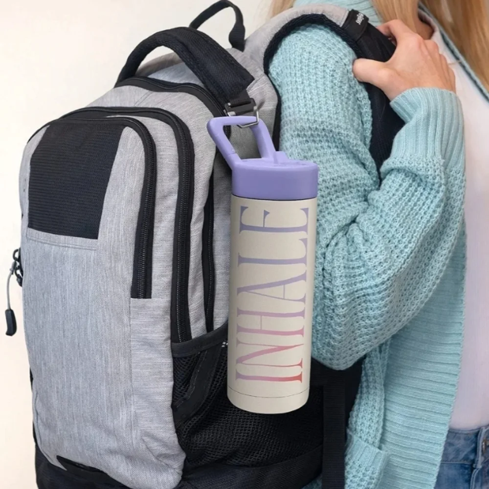 Studio Oh! Inhale Exhale Snap-Hook Insulated Water Bottle with Straw, 20 OZ.